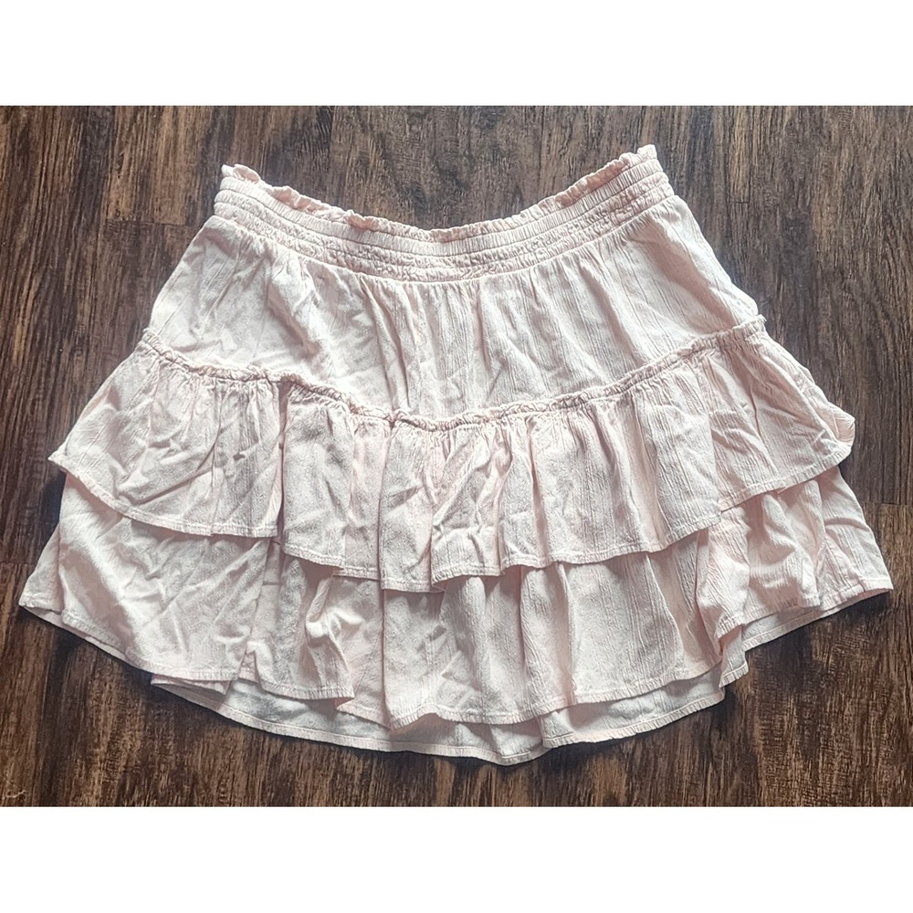 TRUE CRAFT Pink Short Skirt Ruffled Size XL Extra Large Elastic Waist